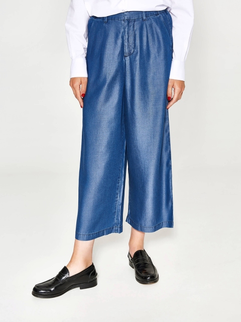 

OVS Women Blue Regular Fit Solid Chambray Cropped Parallel Trousers
