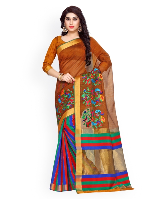 

MIMOSA By Kupinda Rust Orange Art Silk Striped Kanjeevaram Saree