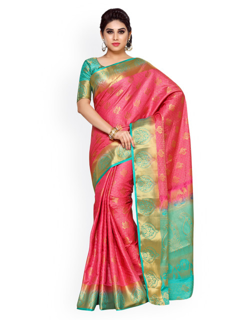 

MIMOSA Pink Art Silk Embellished Kanjeevaram Saree