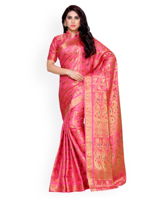 

MIMOSA Pink Art Silk Woven Design Kanjeevaram Saree