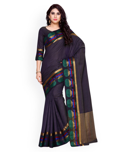 

MIMOSA By Kupinda Navy Blue Art Silk Solid Kanjeevaram Saree