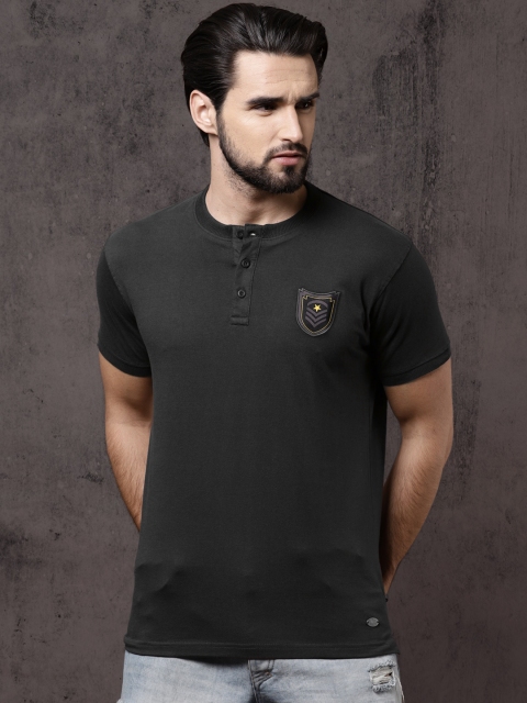 

Roadster Men Charcoal Grey Solid Henley T-shirt