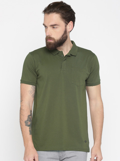 

Roadster Men Olive Green Solid Polo Collar T-shirt