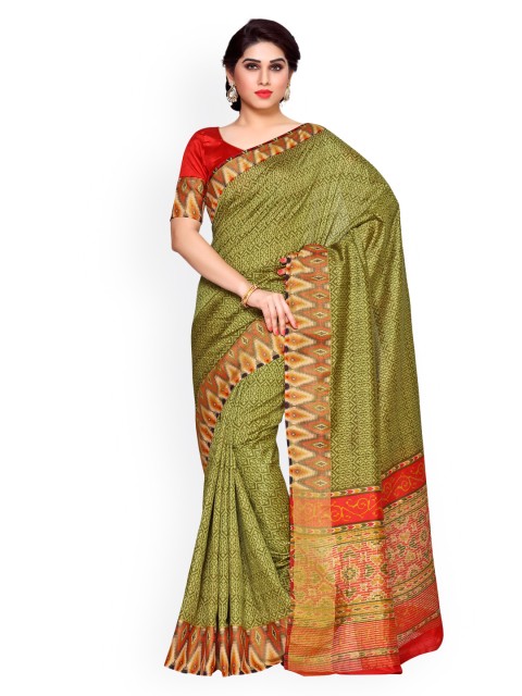 

MIMOSA Olive Green Art Silk Printed Saree