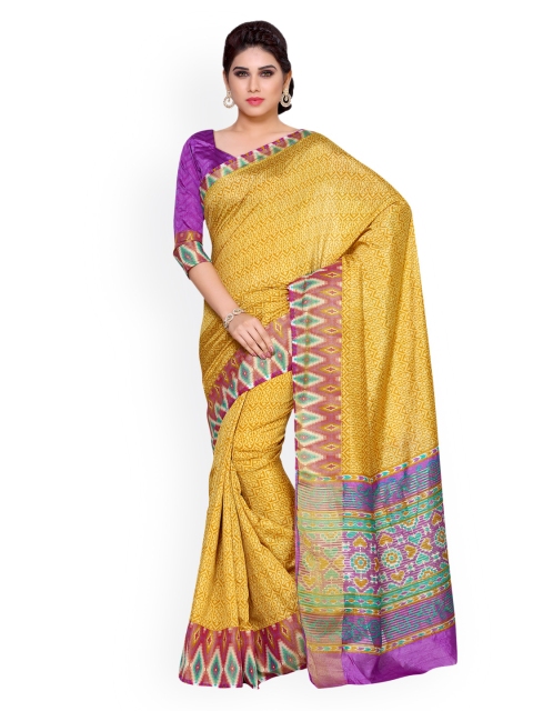 

MIMOSA Mustard Yellow Art Silk Printed Saree