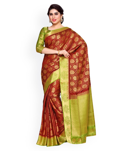 

MIMOSA by Kupinda Rust Red Art Silk Woven Design Kanjeevaram Saree