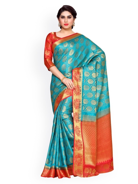 

MIMOSA by Kupinda Turquoise Blue Art Silk Woven Design Kanjeevaram Saree