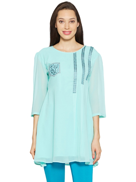 

Kvsfab Sea Green Embroidered Kurti