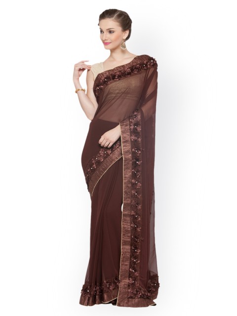 

Kvsfab Brown Solid Pure Georgette Saree