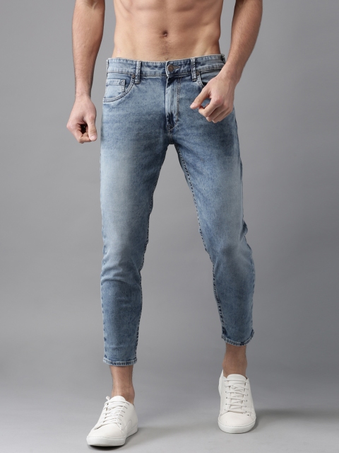 

HERE&NOW Men Blue Slim Tapered Fit Mid-Rise Stretchable Cropped Jeans