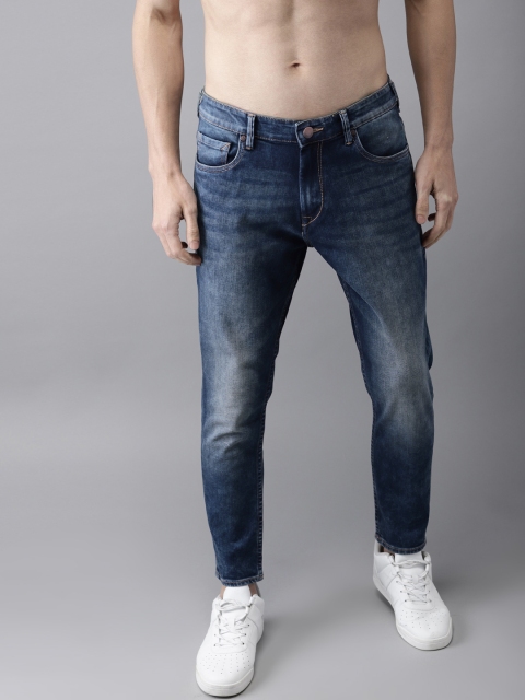 

HERE&NOW Men Blue Slim Tapered Fit Mid-Rise Clean Look Stretchable Cropped Jeans