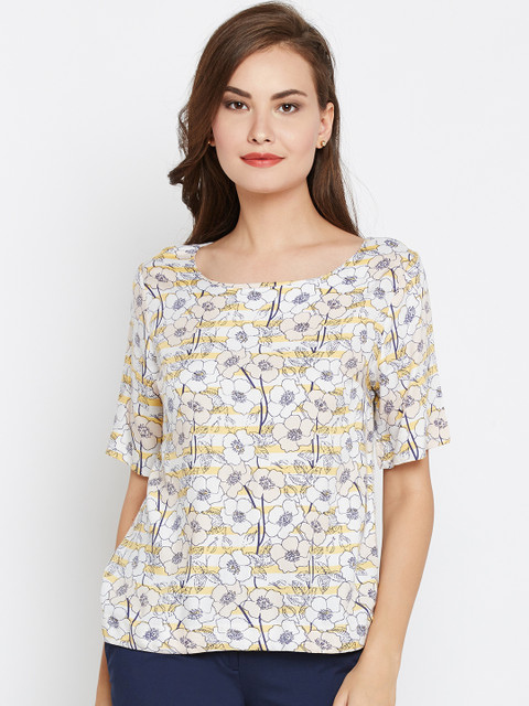 

Wills Lifestyle Women Off-White & Navy Printed Top