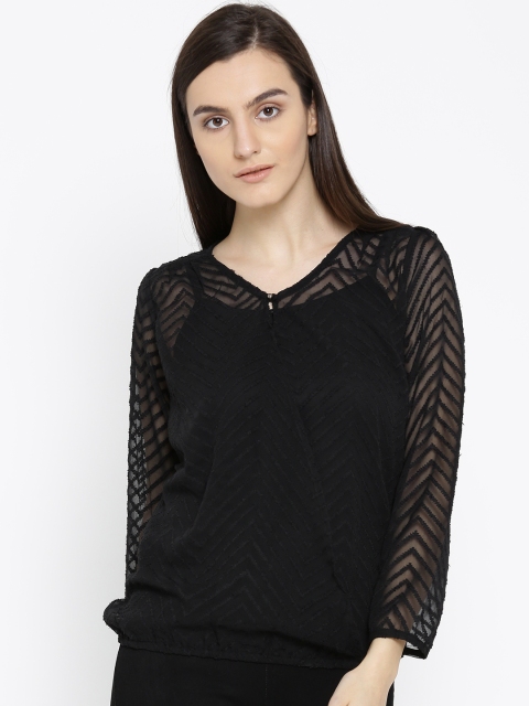 

Wills Lifestyle Women Black Self Design Blouson Top