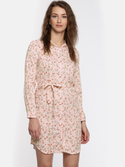 

Wills Lifestyle Women Peach-Coloured Floral Print Shirt Dress