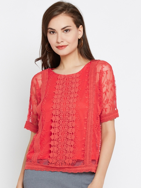 

Wills Lifestyle Women Red Sheer Lace Top