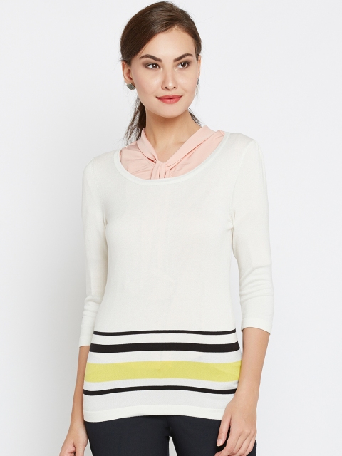 

Wills Lifestyle Women Off-White Striped Knitted Top