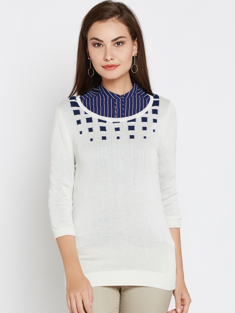 

Wills Lifestyle Women Off-White Solid Knitted Top