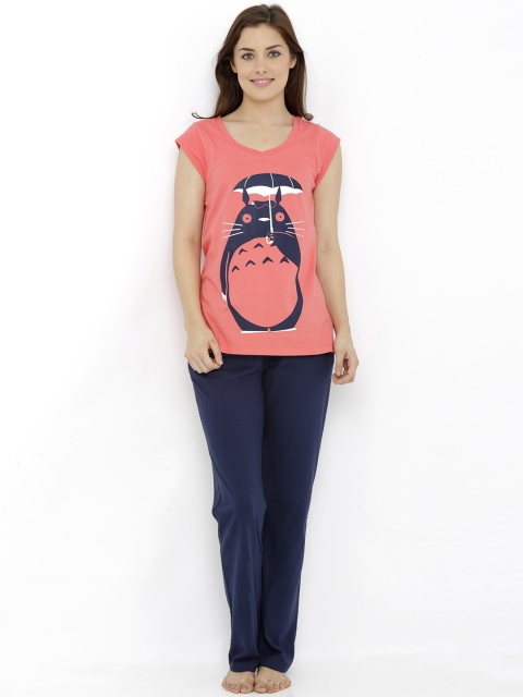 

Mystere Paris Navy Blue & Pink Printed Lounge Set J161B