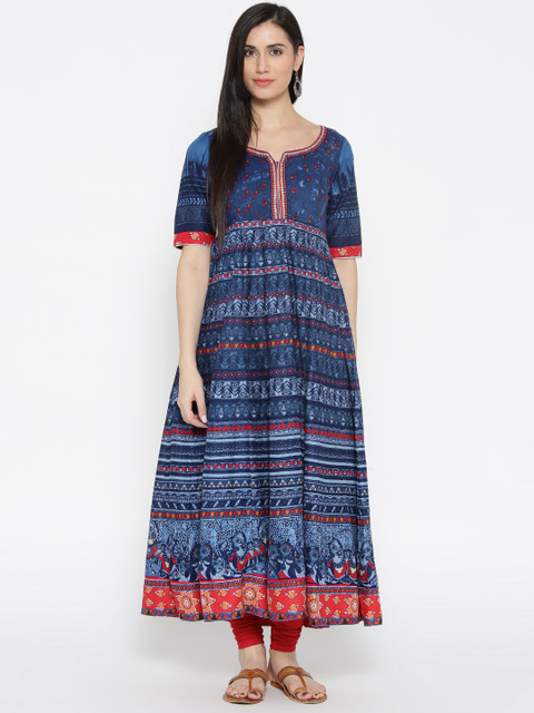 

Biba Women Navy Blue & Red Printed Anarkali Kurta