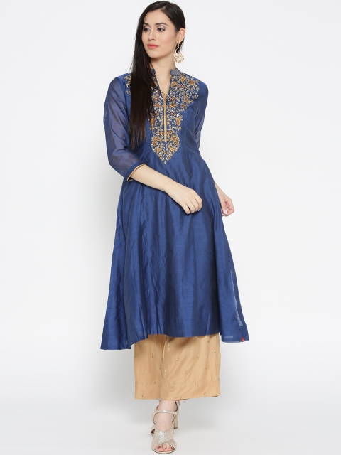 

Biba Women Blue Solid Embroidered Neck Anarkali Kurta