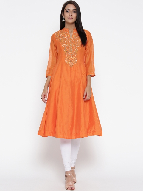 

Biba Women Orange Embellished Anarkali Kurta