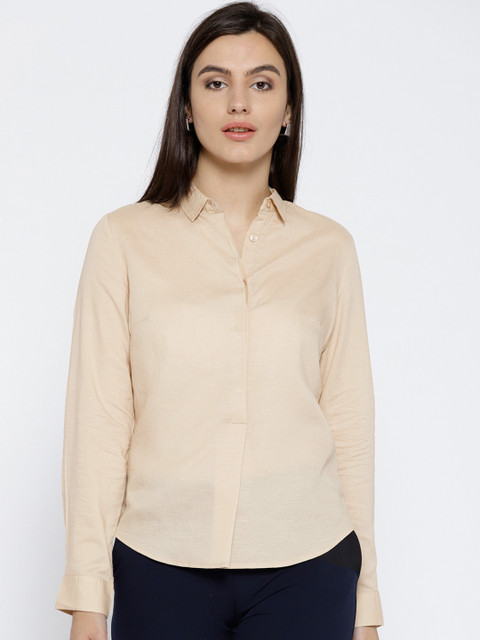 

Wills Lifestyle Women Beige Regular Fit Solid Casual Shirt