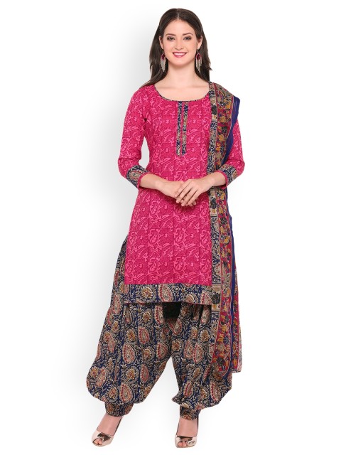 

Satrani Pink & Blue Cotton Blend Unstitched Dress Material