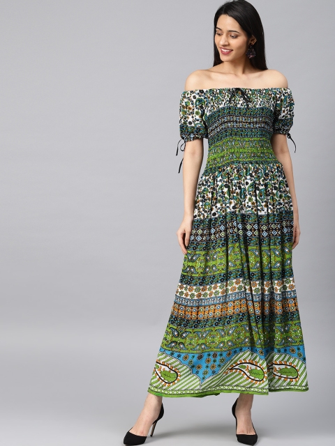 Saadgi Women Green Printed Maxi Dress