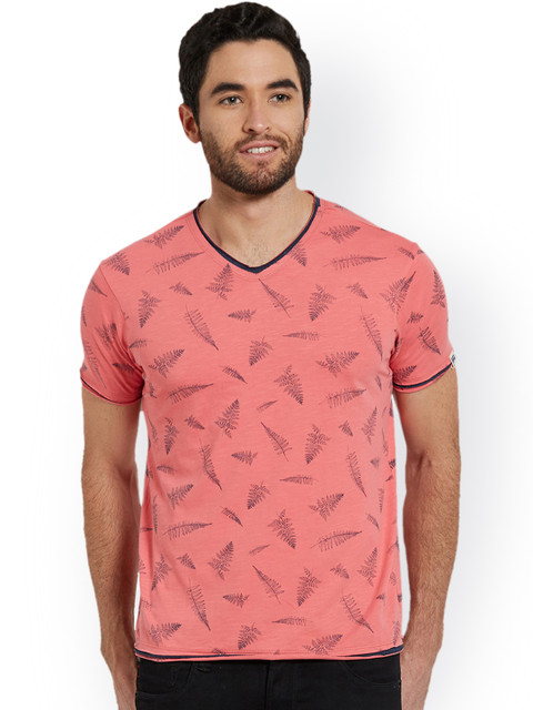 

SPYKAR Men Pink Printed V-Neck T-shirt