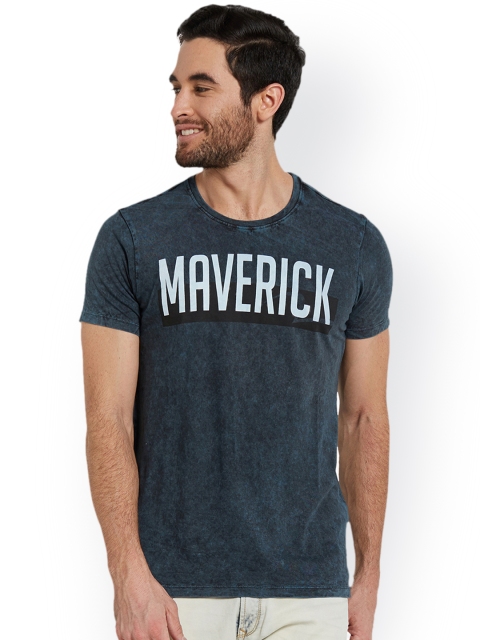 

SPYKAR Men Blue Printed Round Neck T-shirt