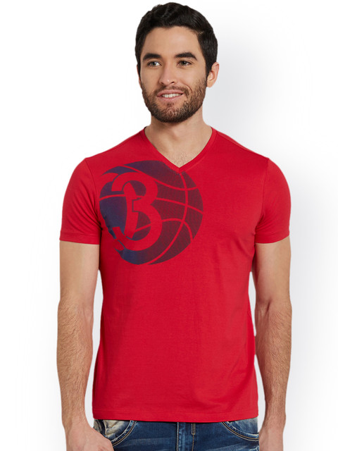 

SPYKAR Men Red Printed Round Neck T-shirt