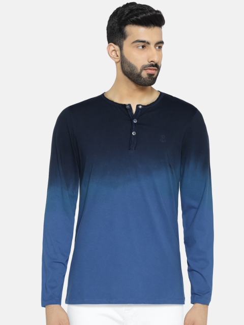 

SPYKAR Men Blue Solid Henley Neck T-shirt