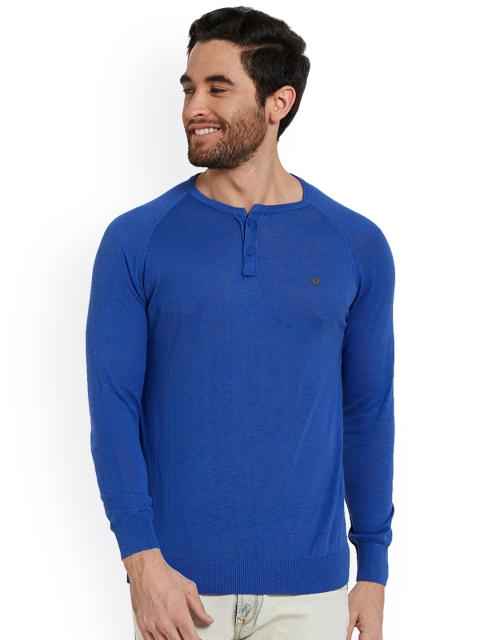 

SPYKAR Men Blue Solid Henley Neck T-shirt