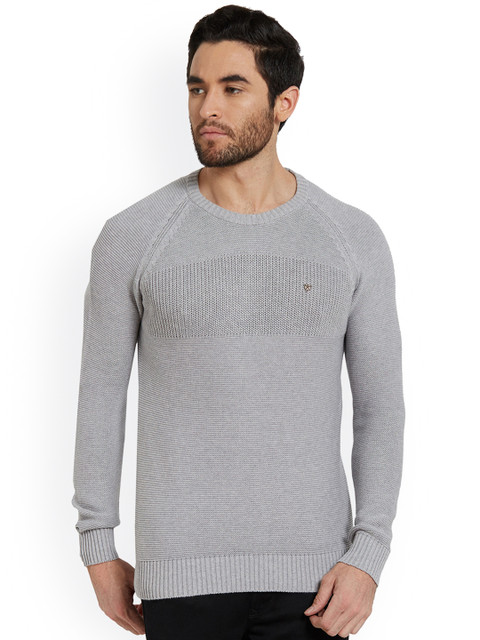 

SPYKAR Men Grey Self Design Round Neck T-shirt