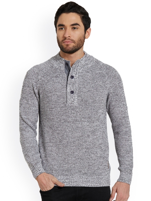 

SPYKAR Men Grey Self Design Henley Neck T-shirt