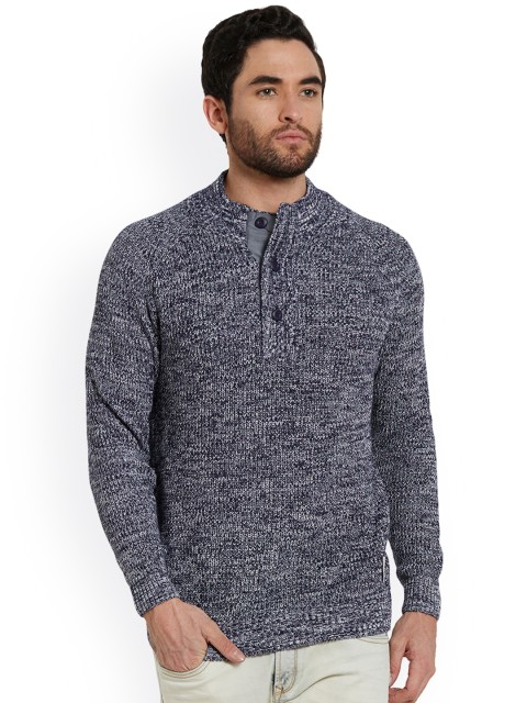 

SPYKAR Men Blue Self Design Henley Neck T-shirt