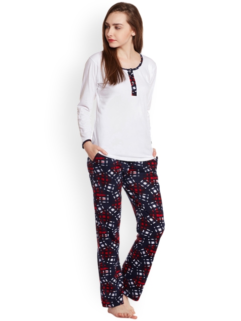 

Claura White & Navy Printed Night Suit cot-58
