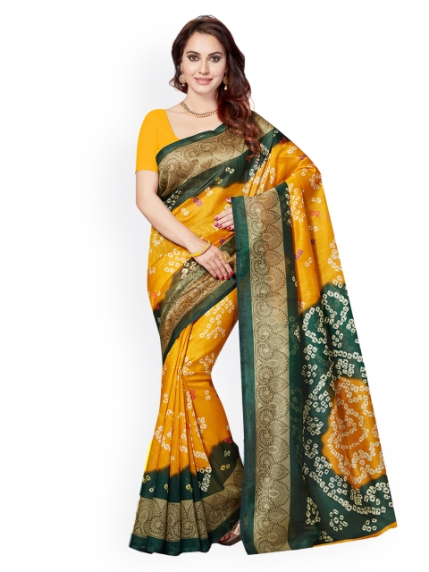 

Ishin Yellow Art Silk Printed Bhagalpuri Saree