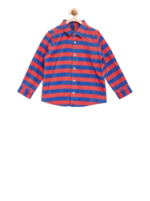 

United Colors of Benetton Boys Red & Blue Regular Fit Striped Casual Shirt