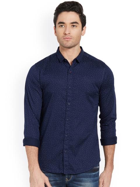 

SPYKAR Men Navy Blue & White Slim Fit Printed Casual Shirt