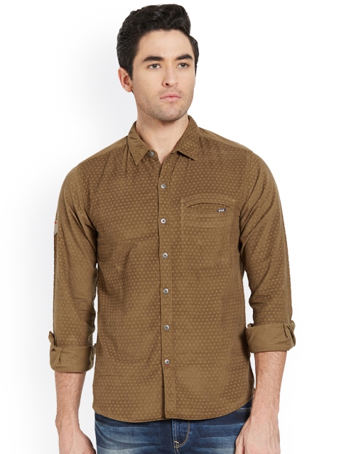 

SPYKAR Men Olive Green Slim Fit Self Design Casual Shirt
