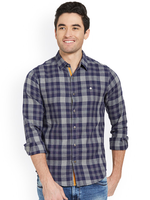 

SPYKAR Men Blue & Grey Slim Fit Checked Casual Shirt