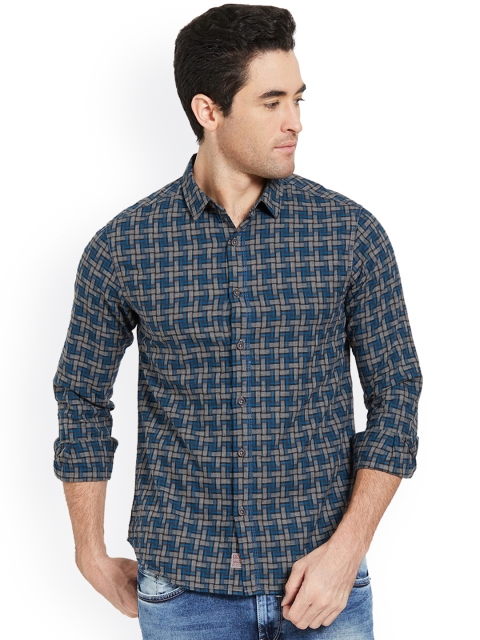

SPYKAR Men Teal & Grey Slim Fit Printed Casual Shirt