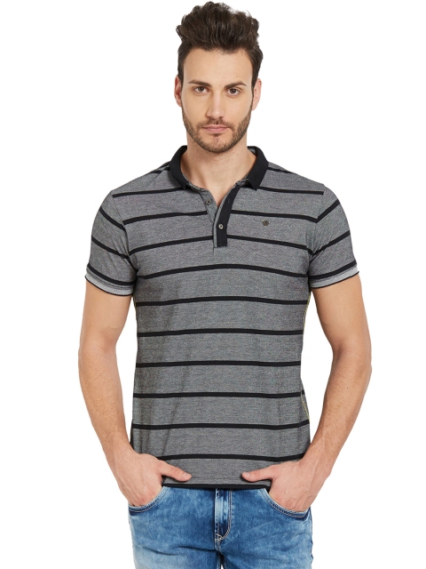 

SPYKAR Men Black & Grey Striped Polo Collar T-shirt