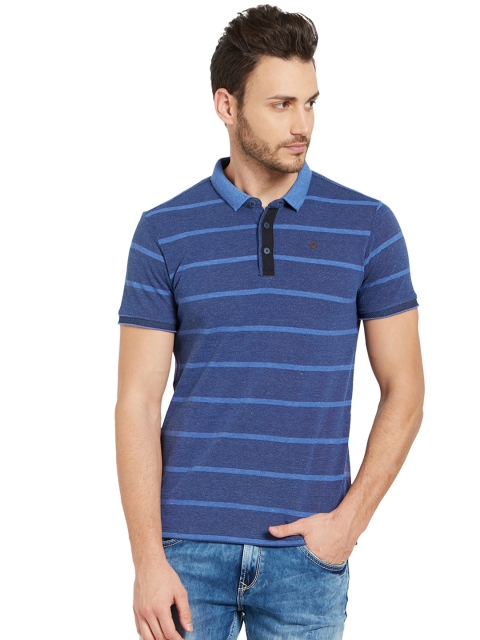 

SPYKAR Men Blue Striped Polo Collar T-shirt