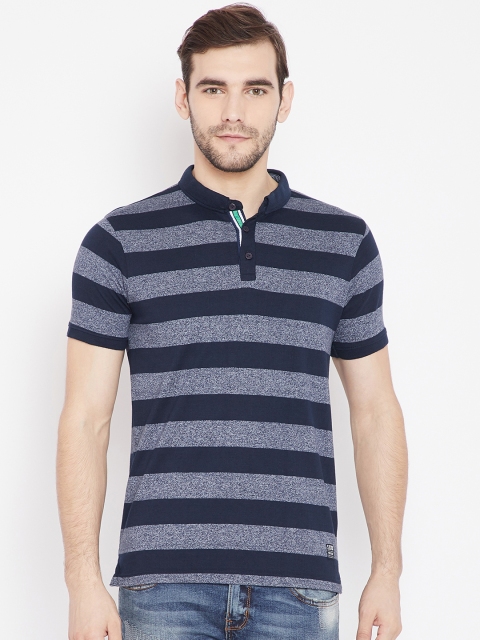 

SPYKAR Men Navy Blue & Grey Striped Polo Collar T-shirt