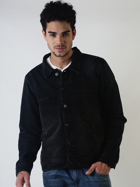 

Blue Saint Men Black Solid Denim Jacket