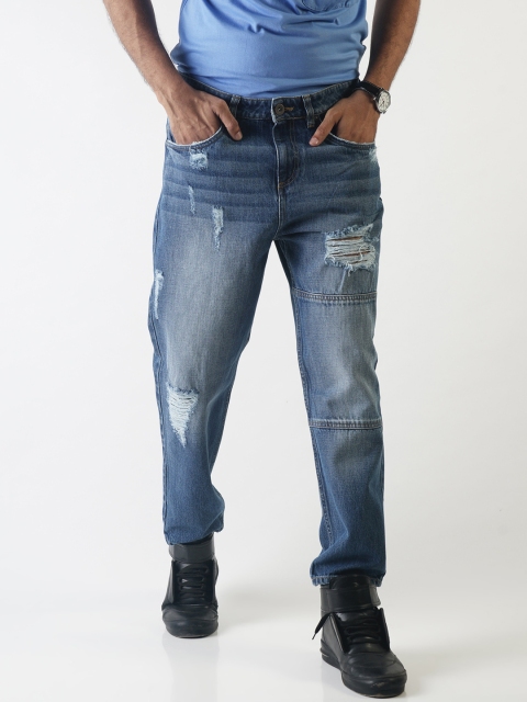 

Blue Saint Men Blue Lean Relaxed Fit Mid-Rise Highly Distressed Jeans