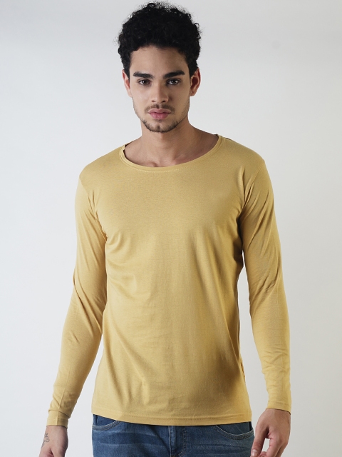 

Blue Saint Men Yellow Solid Round Neck Slim Fit T-shirt