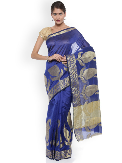 

Pavechas Blue Poly Silk Woven Design Banarasi Saree